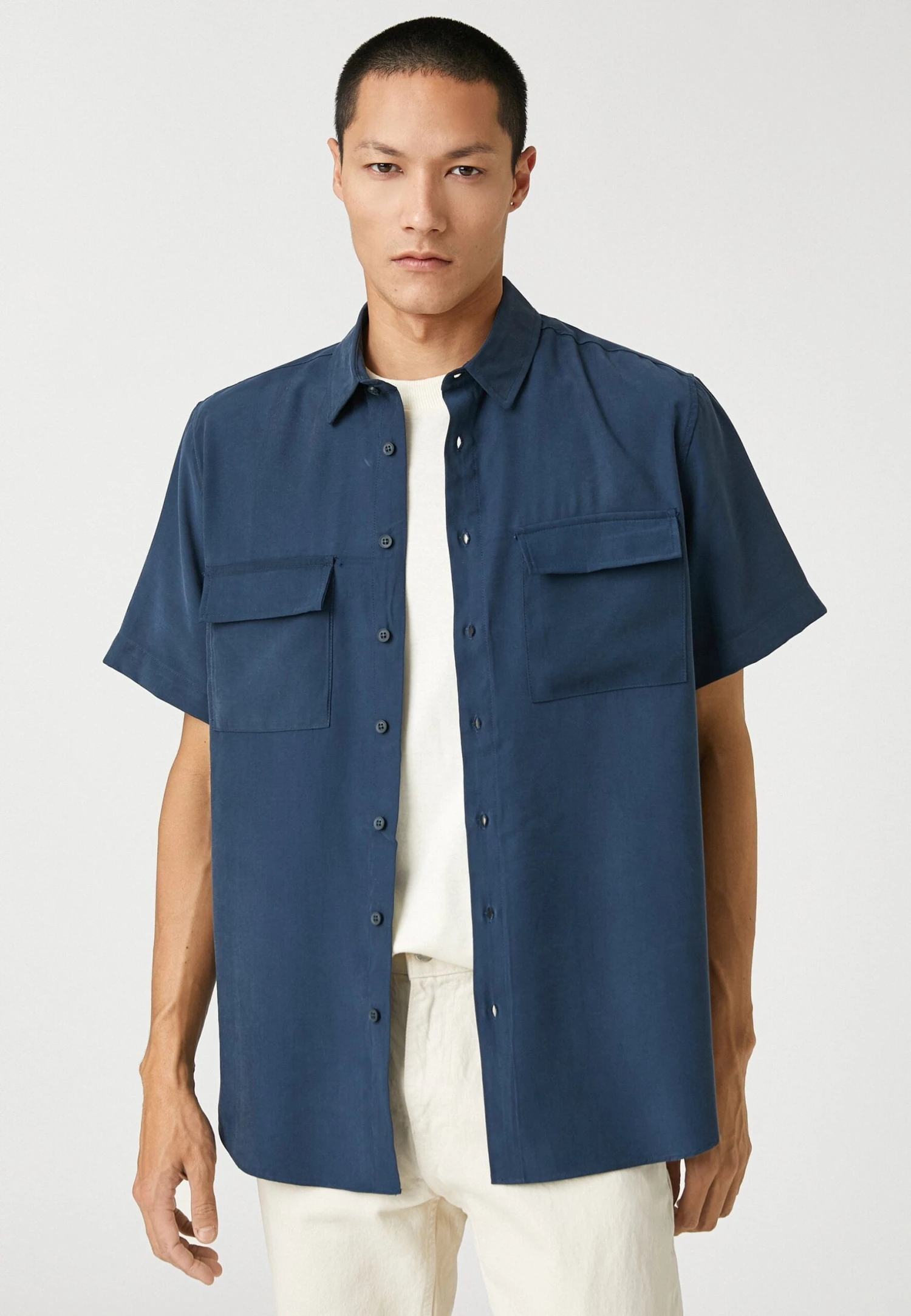 Koton Basic Classic Neck Short Sleeve Pocket Detailed - Overhemd - Marine 1 Koton Basic Classic Neck Short Sleeve Pocket Detailed - Overhemd - Marine