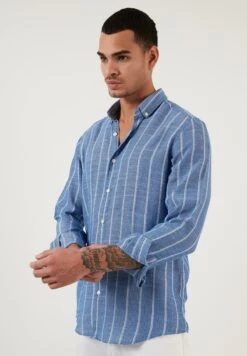 Slim Fit - Overhemd - Royal Blue/White -Heren Kleding Winkel 1ebbba6686dc42f9a9d1cabb9b41de47