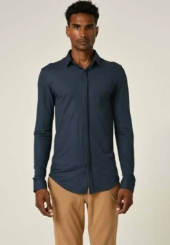 Slim Fit Hidden Button Long Sleeve - Overhemd - Navy Blue