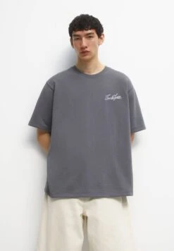 PULL & BEAR Plush - T-Shirt Basic - Blue Grey