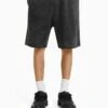 BERSHKA Faded-Effect Plush - Bermuda - Shorts - Black