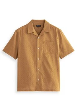 Next Textured Short SleeveWith Revere Collar Standard - Overhemd - Ochre Yellow -Heren Kleding Winkel 63e69355ffe74969954740c801c005c6