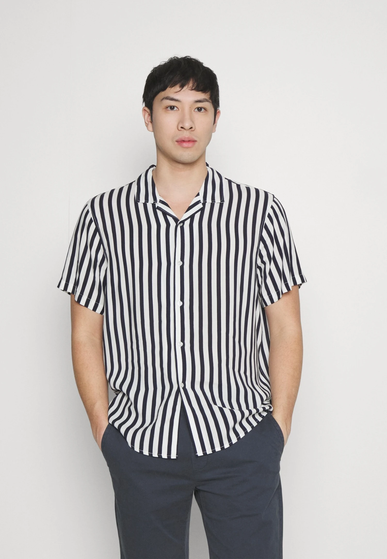 Pier One Overhemd - Dark Blue/White 1 Pier One Overhemd - Dark Blue/White