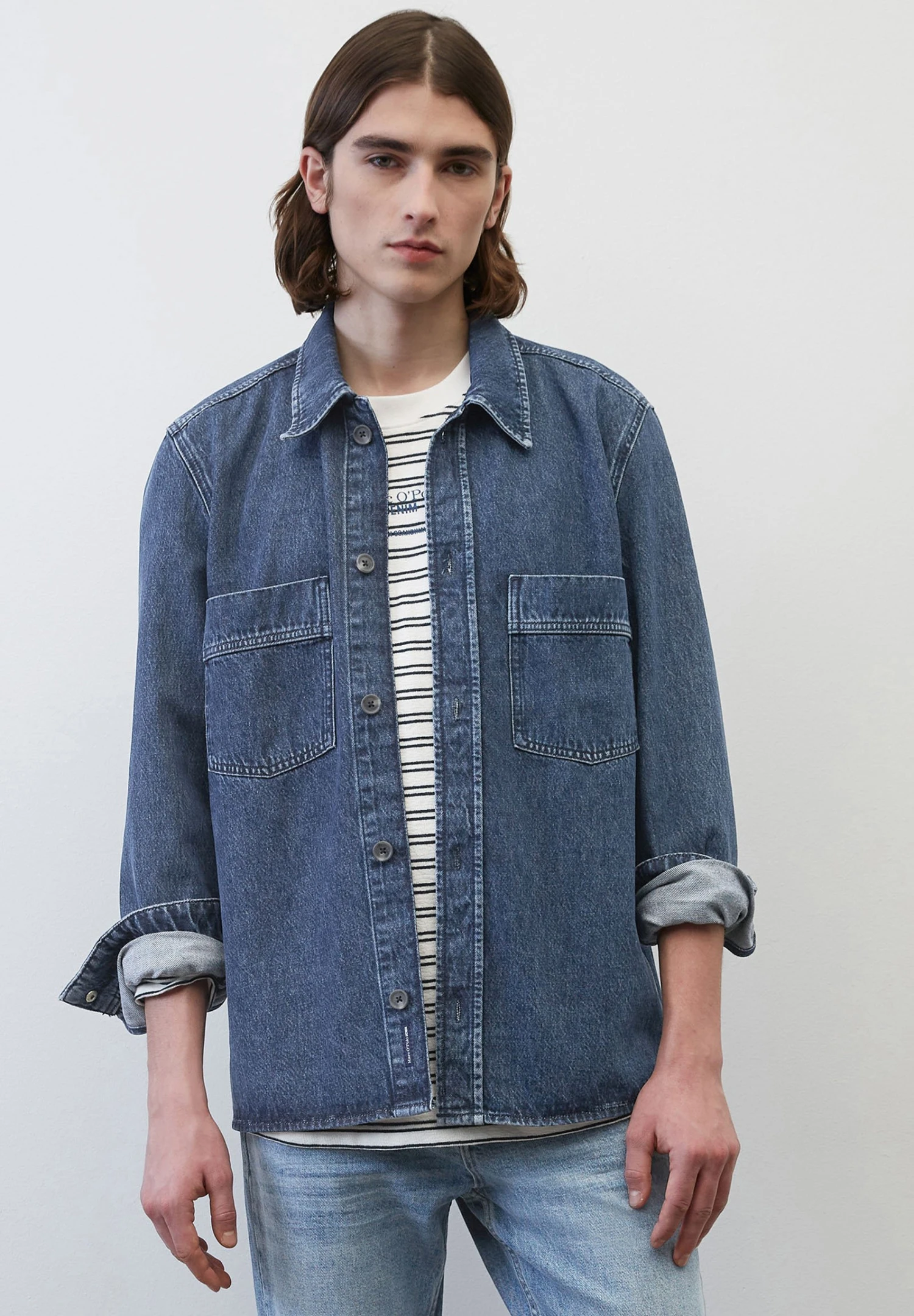 Marc O'Polo DENIM Regular - Overhemd - Multi Mid Blue Worn 1 Marc O'Polo DENIM Regular - Overhemd - Multi Mid Blue Worn