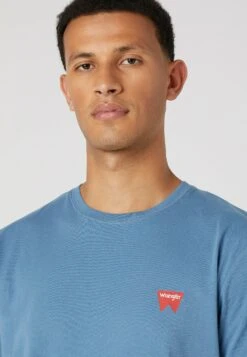 Wrangler Sign Off Tee - T-Shirt Basic - Captains Blue -Heren Kleding Winkel a3184c47593a4ffc82acc107b04b56e5