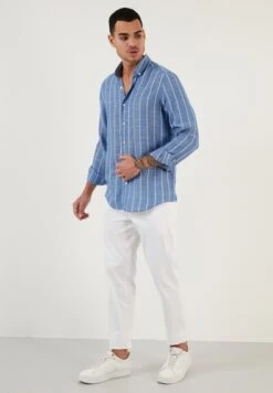 Slim Fit - Overhemd - Royal Blue/White -Heren Kleding Winkel aa939001ddb24d59bfe595377cef78c8