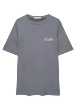 PULL & BEAR Plush - T-Shirt Basic - Blue Grey -Heren Kleding Winkel e1c9bc036288497685b0c0f3f9b1aae5